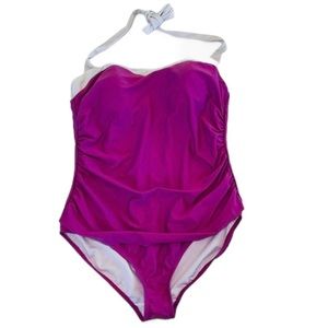 4/$24 Basic Editions Purple and White Halter‎ One Piece Swimsuit